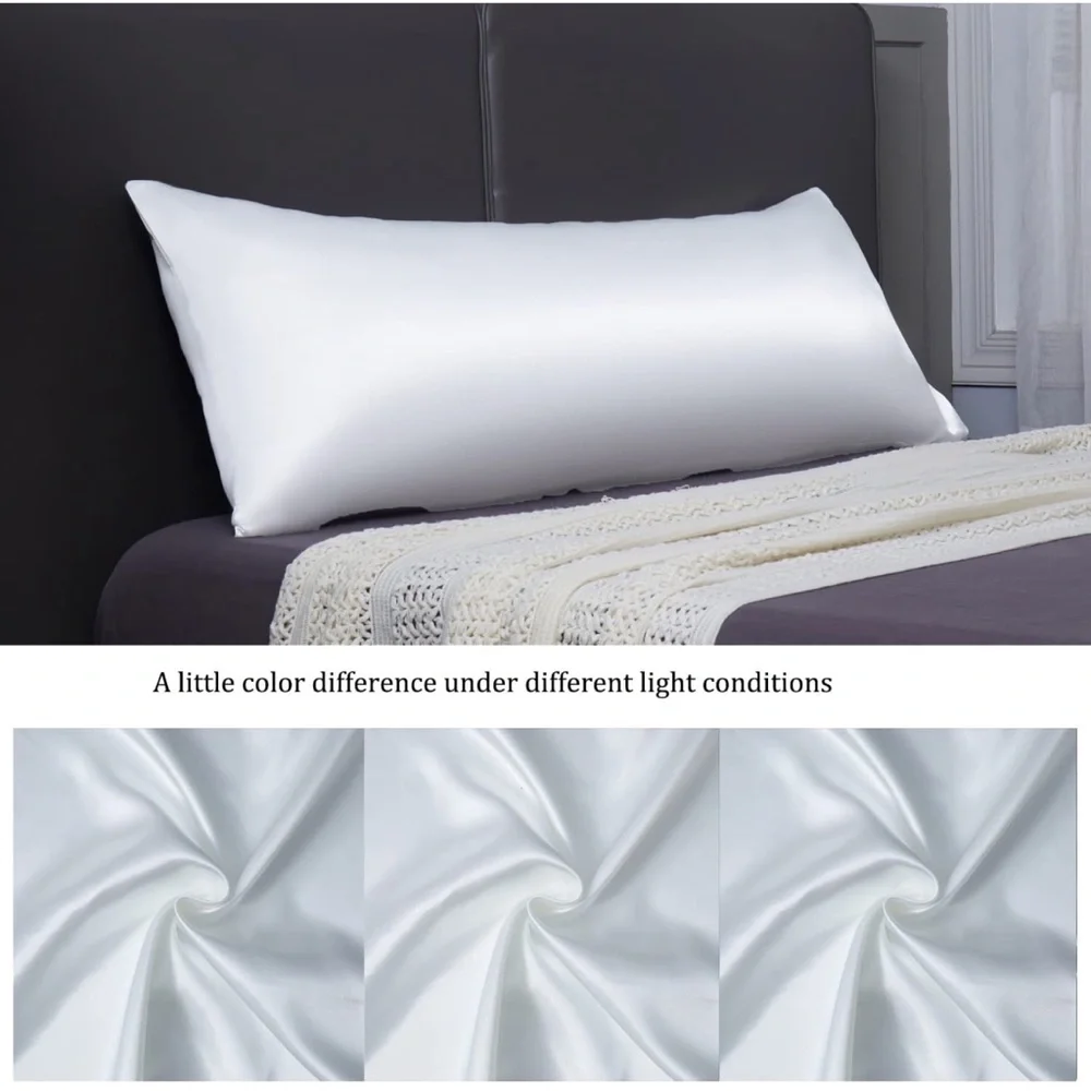 Zippered Satin Long Pillowcase Silky Slip Cooling Body Pillow Cover 20